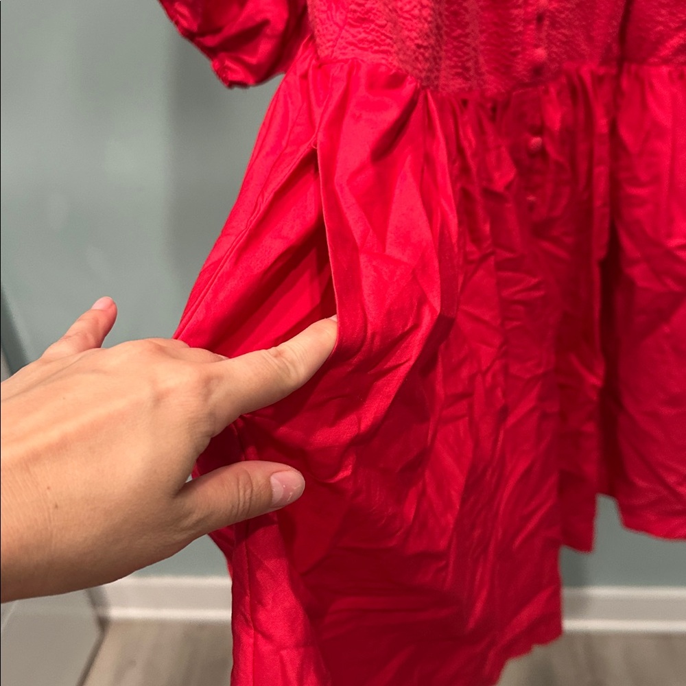 Like new- Red Puff Sleeve Dress - Picture 3 of 7